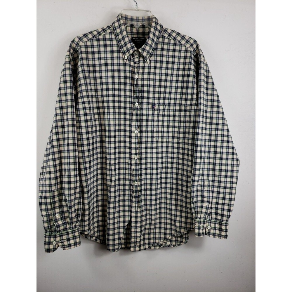 Ralph Lauren jeans Co mens  Lg button down shirt large plaid blue green